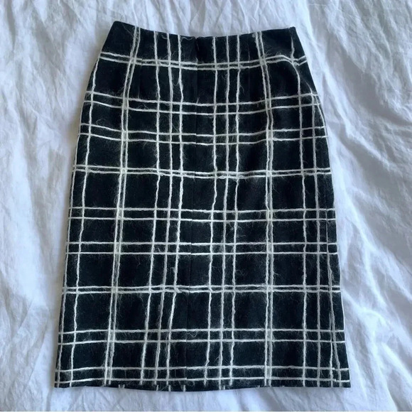 Vintage Anna Sui Fall 1999 90s Striped Plaid Wool Fuzzy Brushed Pencil Skirt - Picture 6 of 9